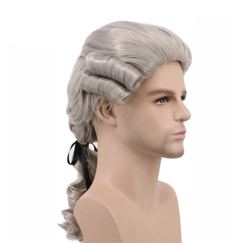 Lawyer Judge Baroque Cosplay Wig Curly Grey White Black Deluxe Historical Long Heat Resistant Synthetic Hair Wigs + Wig Cap: Brown