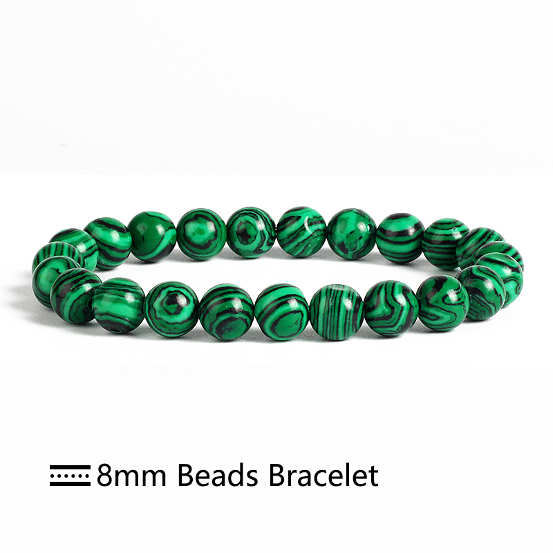 Malachite Beads Bracelet 4/6/8/10mm Natural Stone Peacock Malachite Beaded Handmade Bracelet Bangles Jewelry Women Men: 8mm / 21cm-8.27inch