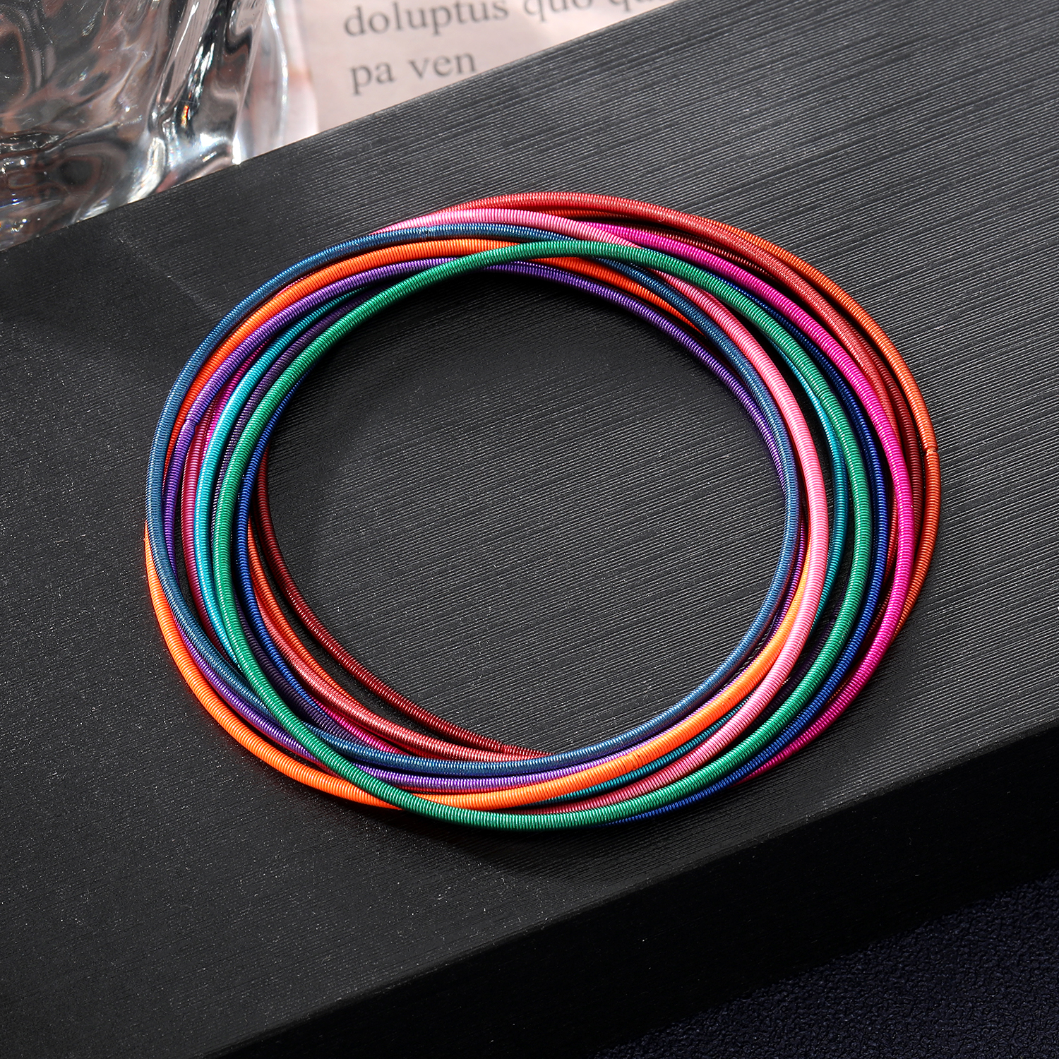 Stainless Steel Spring Bracelet Set Bohemian Style Color Bracelet 12 laps Set: SILVER PLATED