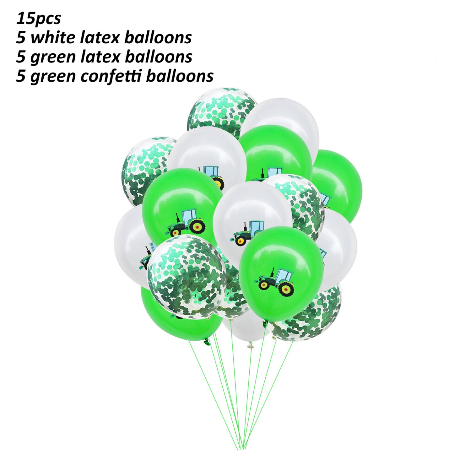 1 Set Of Farm Green Theme Engineering Car Happy Birthday Banner Tractor Party Decoration Truck Excavator Balloon Cake Topper: green white tractor