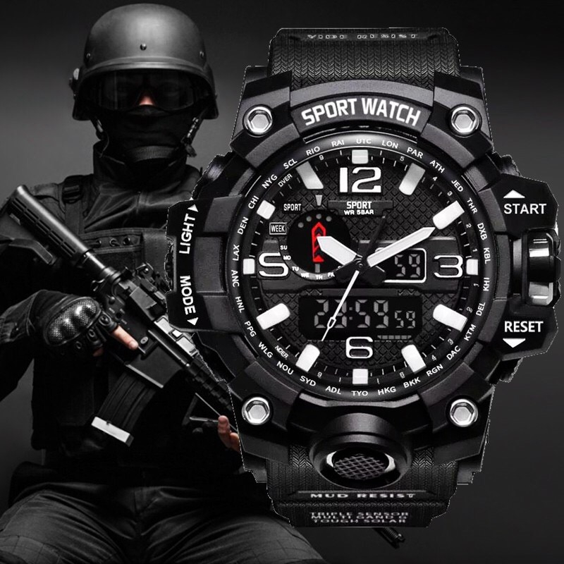 Reloj Flexible, novedad de , a la , para coche, espejo, Visor antilluvia, protector de nieve, para hombre, amortiguador deportivo, relojes de estilo G para exteriores: Black