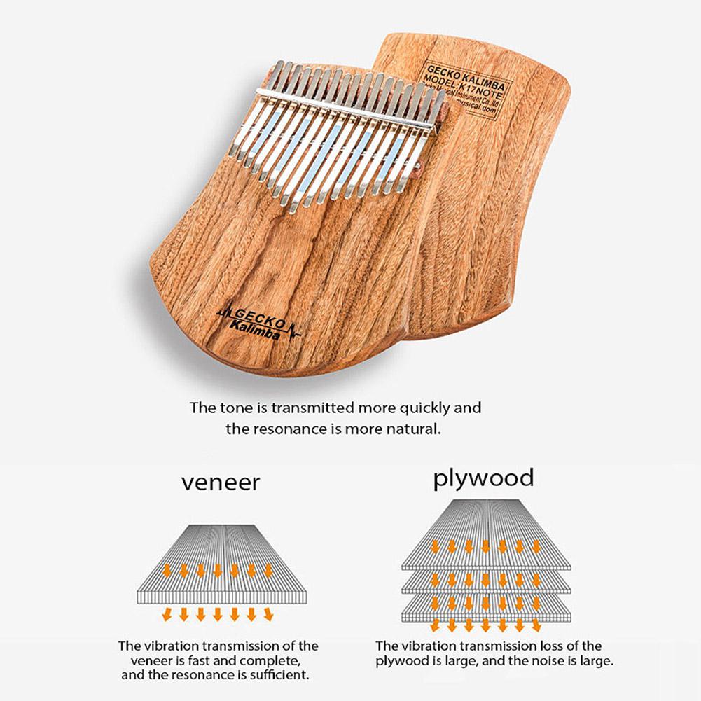 Gecko 17 nycklar kalimba afrikansk kamfer trä tumme piano finger slagverk trä musikinstrument mbira likembe sanza