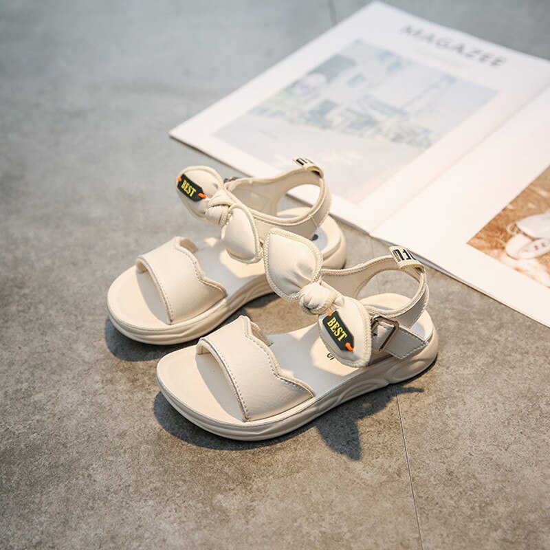 style Summer Girl Sandal beach Children Sandal bowknot princess sandal Kids Shoes white black pink Skidproof: White / 37