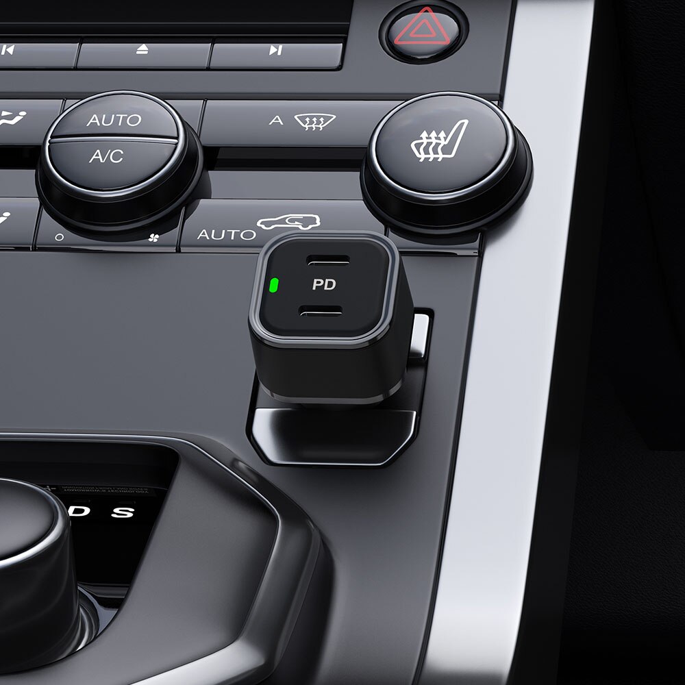 Universelles kfz-ladegerät für mobiltelefone, dual-ladeadapter typ c/pd, schwarz , 40w reise-schnellladeadapter mit kontrollleuchte, zubehör