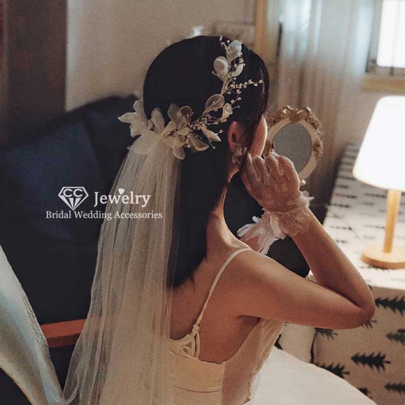 Cc Bruidssluier Bruiloft Accessoires Voor Vrouwen Bloem Kroon Met Kam Wit Ivoor Hoofdbanden Hoofddeksels Real Photo V667