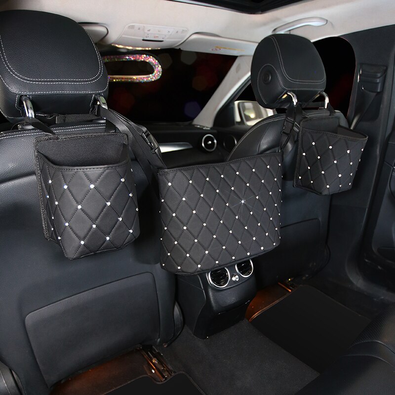 Diamond Leather Car Net Bag Between Car Organizer Seat Back Storage Bag Handbag Holding Net Luggage Holder Pocket for Car