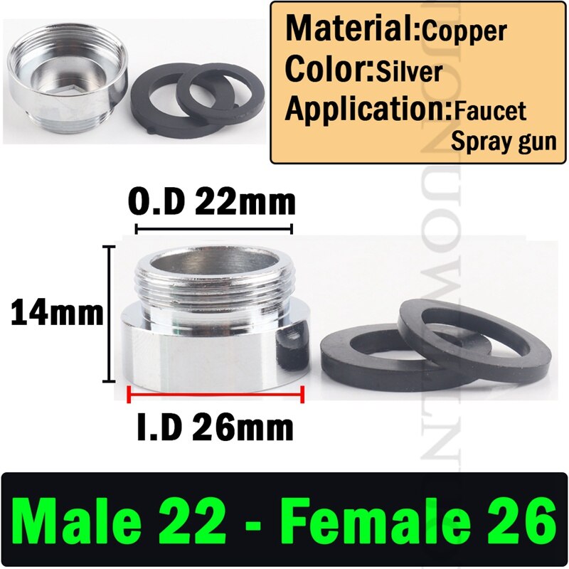 2 Stks/partij M22 Om M20 M18 M28 Draad Rvs Connector Kraan Gewrichten Waterzuiveraar Accessoire Keuken Water Tap Adapter: M22 to F26