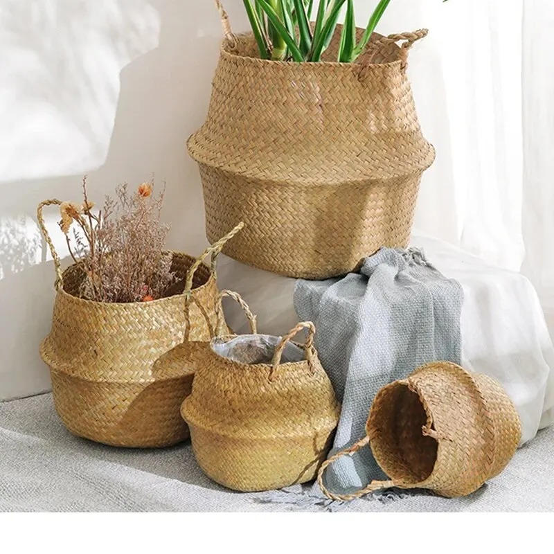 Grote Zeegras Rietenmand Rotan Hangende Bloempot Vuile Wasmand Opslag Voor Huis Tuin 45 Cm/38 Cm/32 Cm/27 Cm/22 Cm