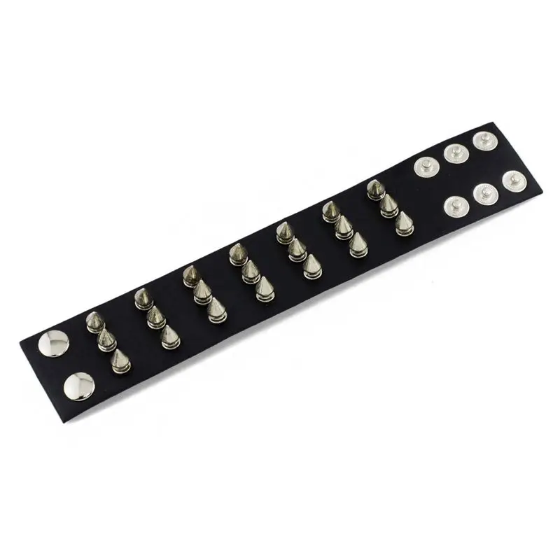 Punk Gothic Rock Drie Rij Metalen Kegel Stud Spikes Rivet Lederarmband Bangle Brede Manchet Armband S158