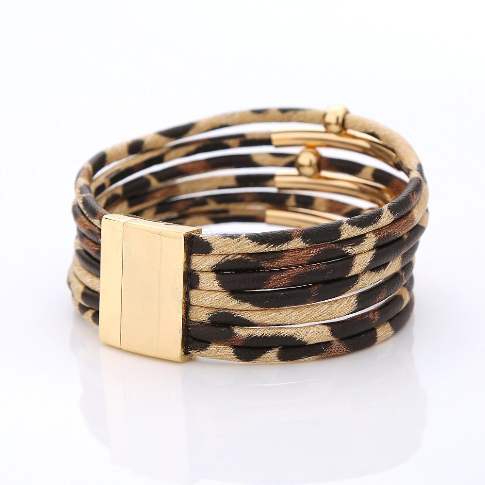 Mode Luipaard Lederen Armbanden & Bangles Animal Print MultiLayer Wide Wrap Magnetische Armband Manchet voor Vrouwen Meisjes