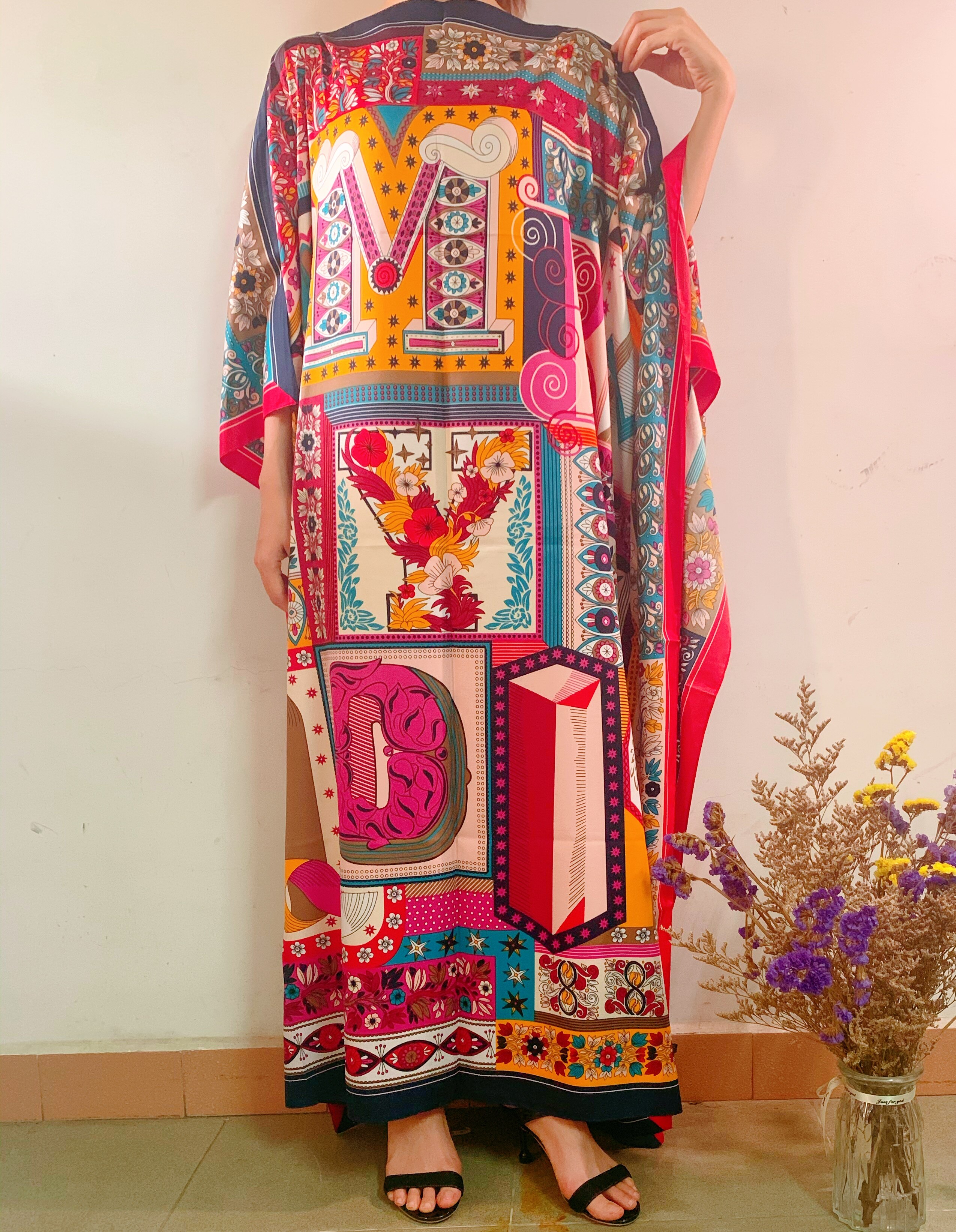 Beautiful Printed Loose Summer Silk kaftan Maxi dress Dashiki moroccan kaftan dubai muslim dress African dresses
