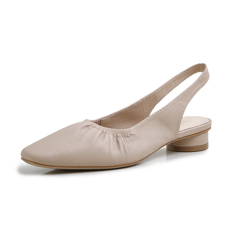 Meotina kvinnor pumps veckade lågklackade slingbacks skor fyrkantig tå blockklackar klänning kvinnliga skor sommar aprikos beige 34-39: Aprikos / 4