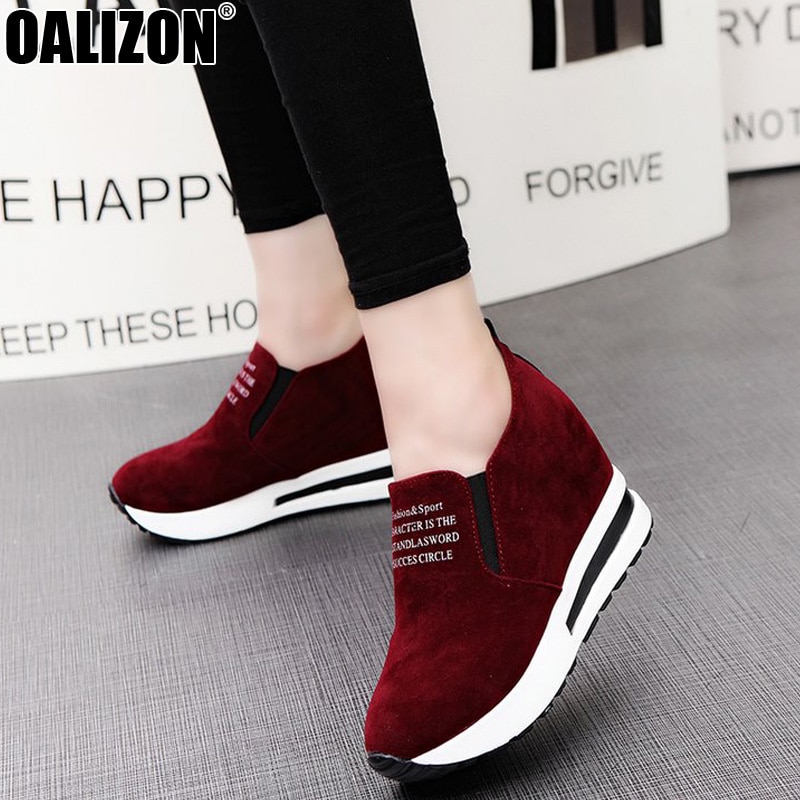 Stijlvolle herfst dames dames slip-on toenemende verborgen wig hoge hakken casual dames meisjes casual suède mocassins mujer schoenen  r526