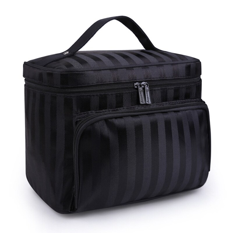 Do Not Miss Women Cosmetic Makeup Bag Folding Travel Makeup Organizer Bag Waterproof Cosmetic Bag Makeup Brushes Case Wash Bags: Black stripe