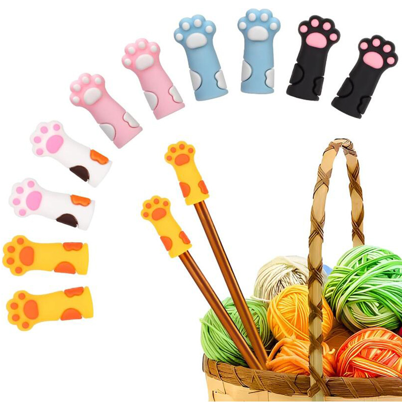 Tapón de tejer con garra de gato 5/10/15, protección de punto de aguja de tejer multicolor, suministros de tejer y ganchillo de silicona: plum