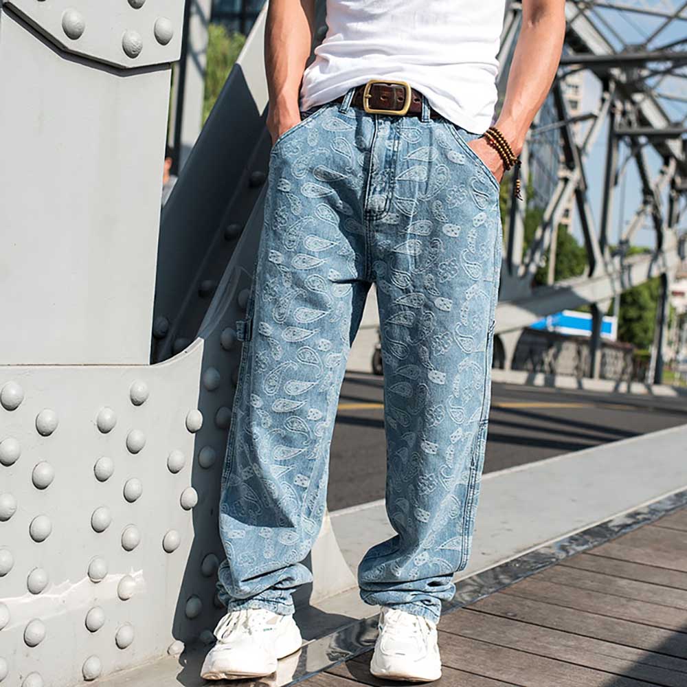 Moda hiphop harém calças de brim dos homens casuais calças de brim em linha reta solta calças largas plus size calças de carga streetwear roupas masculinas: 32