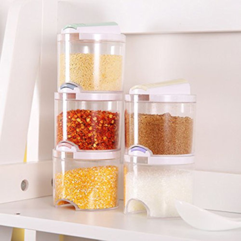 5 st / uppsättning transparent stapelbar kryddburk kök socker salt peppar krydda rack set