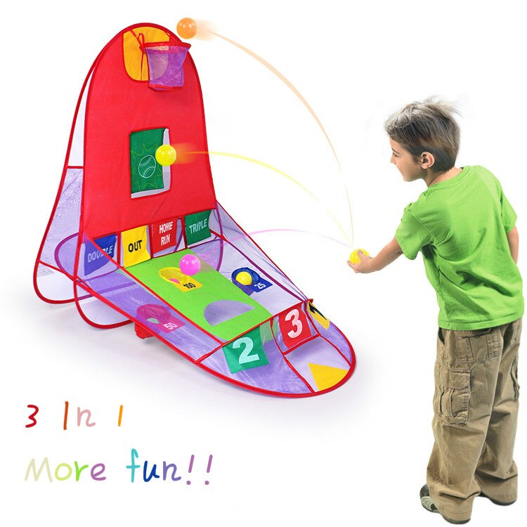 Foldable Ball Pits Pop Up Kids Basketball Shooting Tent 3 In 1 with 4 Ocean Ball Portable Interactive Indoor/Outdoor Game