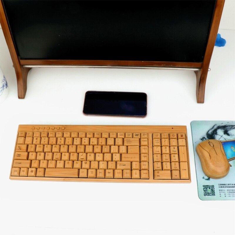 Bamboo Keyboard Mouse Wireless Combo Set For Laptop PC Office USB Plug and Play