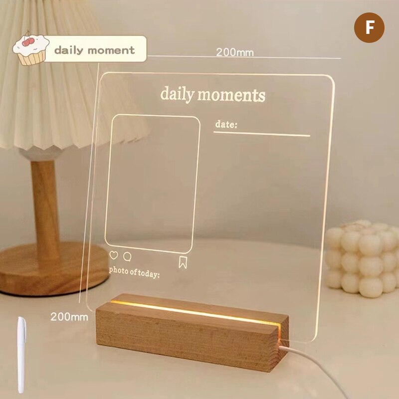 Usb Acryl Dagelijks Momenten Foto Led Lamp Memo Message Board Met Hout Standhouder Set Lamp Creatieve School Briefpapier: Style-06
