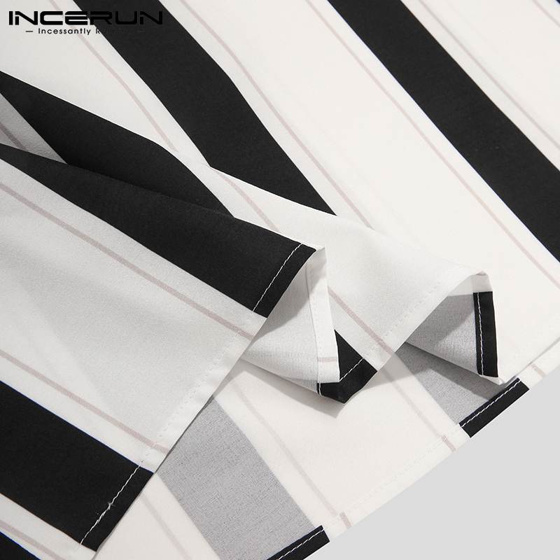 Men Striped Shirt Turn Down Collar Short Sleeve Casual Tops Streetwear Zipper Summer Breathable Camisas 5XL INCERUN