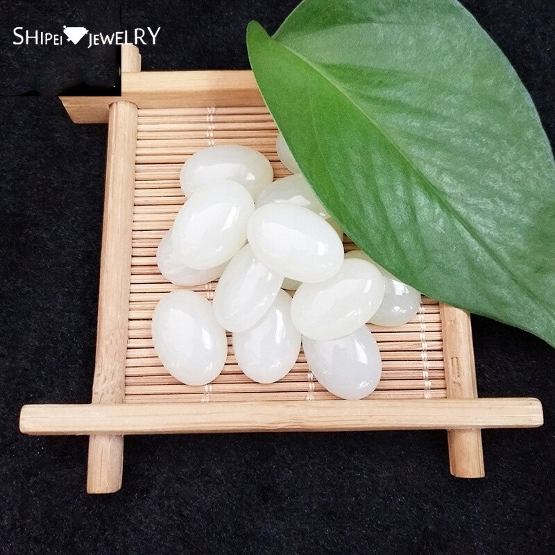 Shipei 1 PCS Natural 12*16 MM Oval Cut White Hetian Jade Loose Gemstone DIY Stones Decoration Jewelry