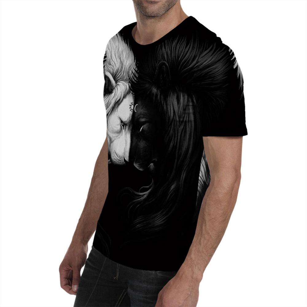 Men T-Shirts Men Black White Lions 3D Printed Short Sleeve Round Neck T-Shirt Tee Top men's crewneck tee Summer 2021s