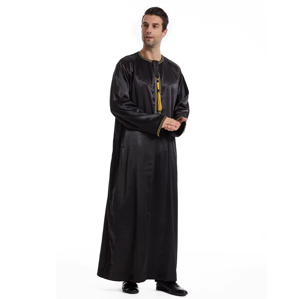 Eid Jurk voor Moslim Mannen Jubba Thobe Heren Abaya Islamitische Eid 2025 Ramadan Lange Gewaad Saudi Musulman Dragen Kaftan Dubai Arabische Jurken: XXXL / Black
