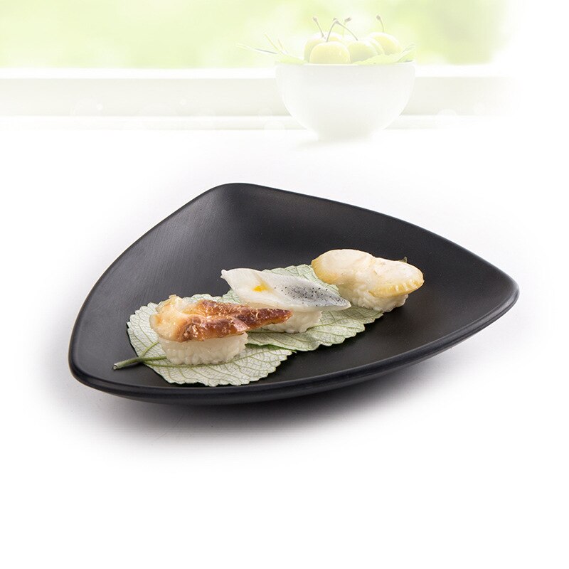 Melamin svart tallerken porselen imitasjon frost biff sushi dessert tallerken kjøkken matbit servise fast skrivebord oppsett