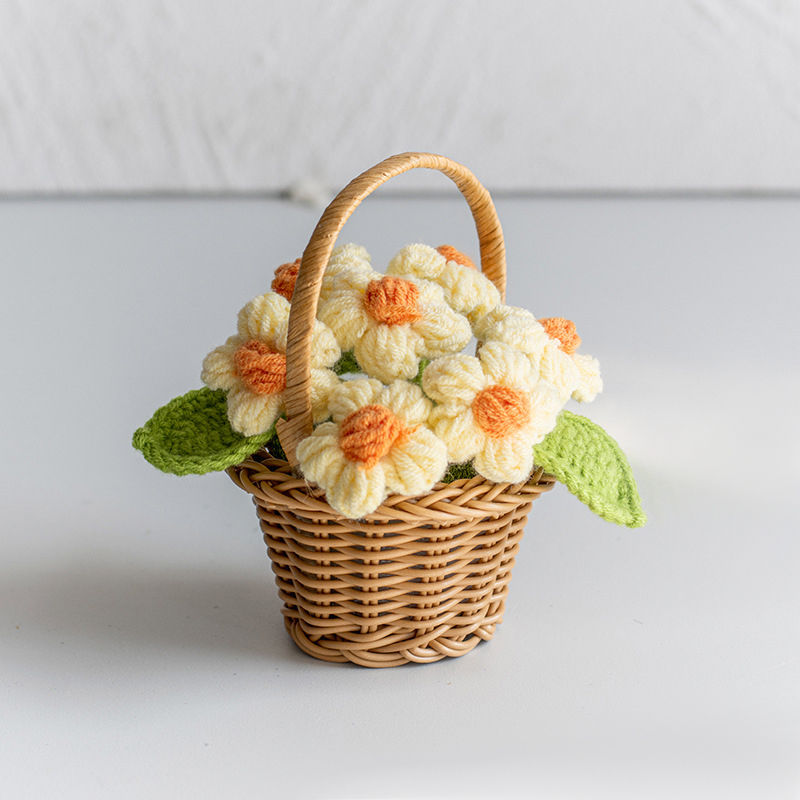 Stickade solrosor kruka konstgjorda blommor färdiga handvävda växter för kontor skrivbordsdekoration mini bröllopsprydnad: Guld-