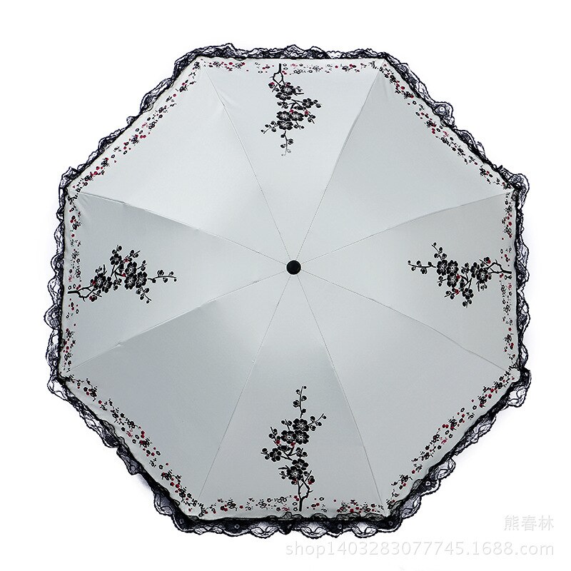 Opvouwbare Parasol Afdrukken Kant Paraplu Vrouwen Zwart Rubber Paraplu Uv Bescherming Zonnescherm Patio Paraplu Paraplu: YELLOW