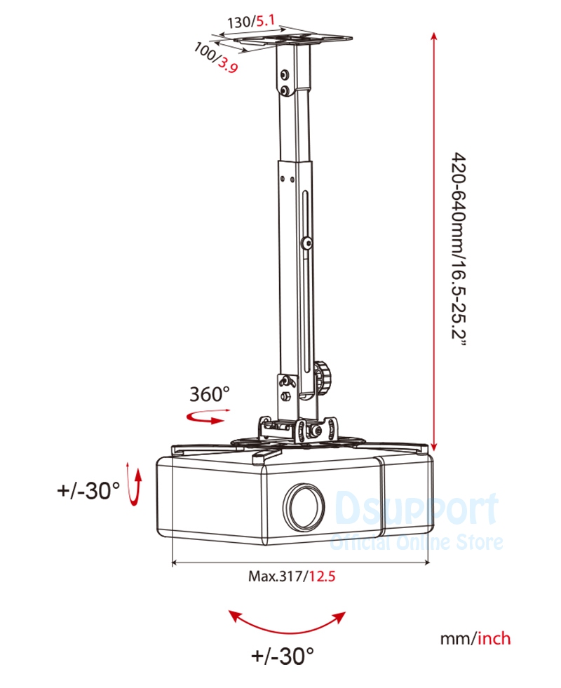 Wall ceiling dual use Mount Full Motion Retractable Universal Projector Hanger Bracket Loading 15 kgs