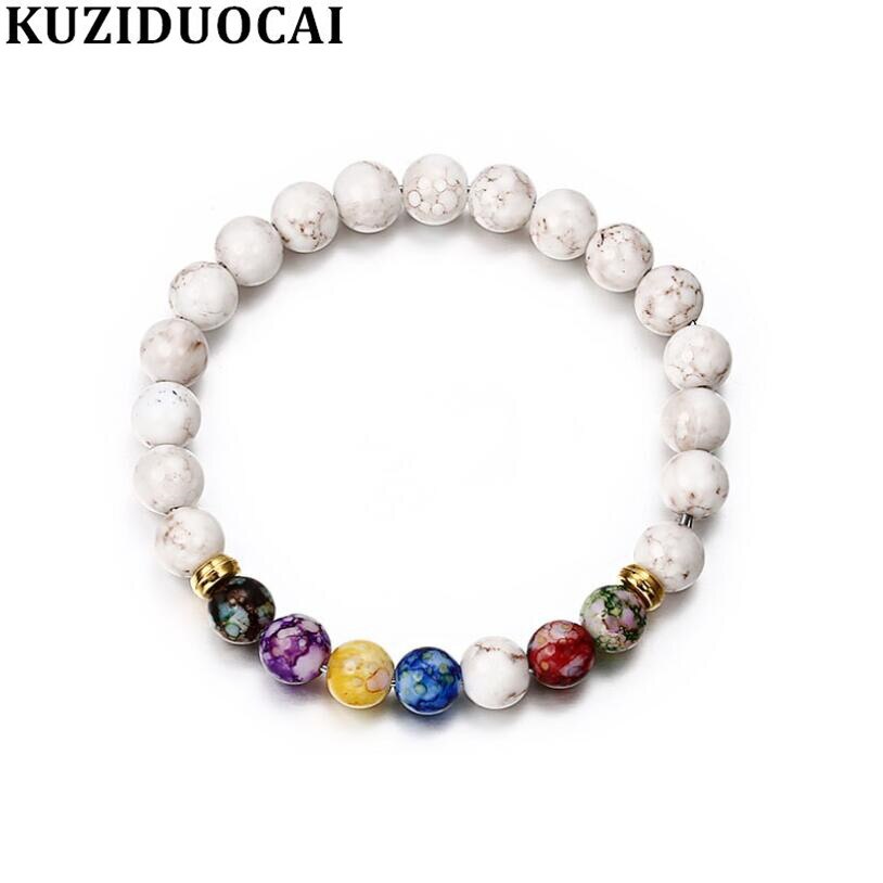 Kuziduocai Mode-sieraden 8 mm Acetaat Fibre Kleurrijke Chakra Kralen Valentijnsdag Armbanden Armbanden Voor Vrouwen B-2