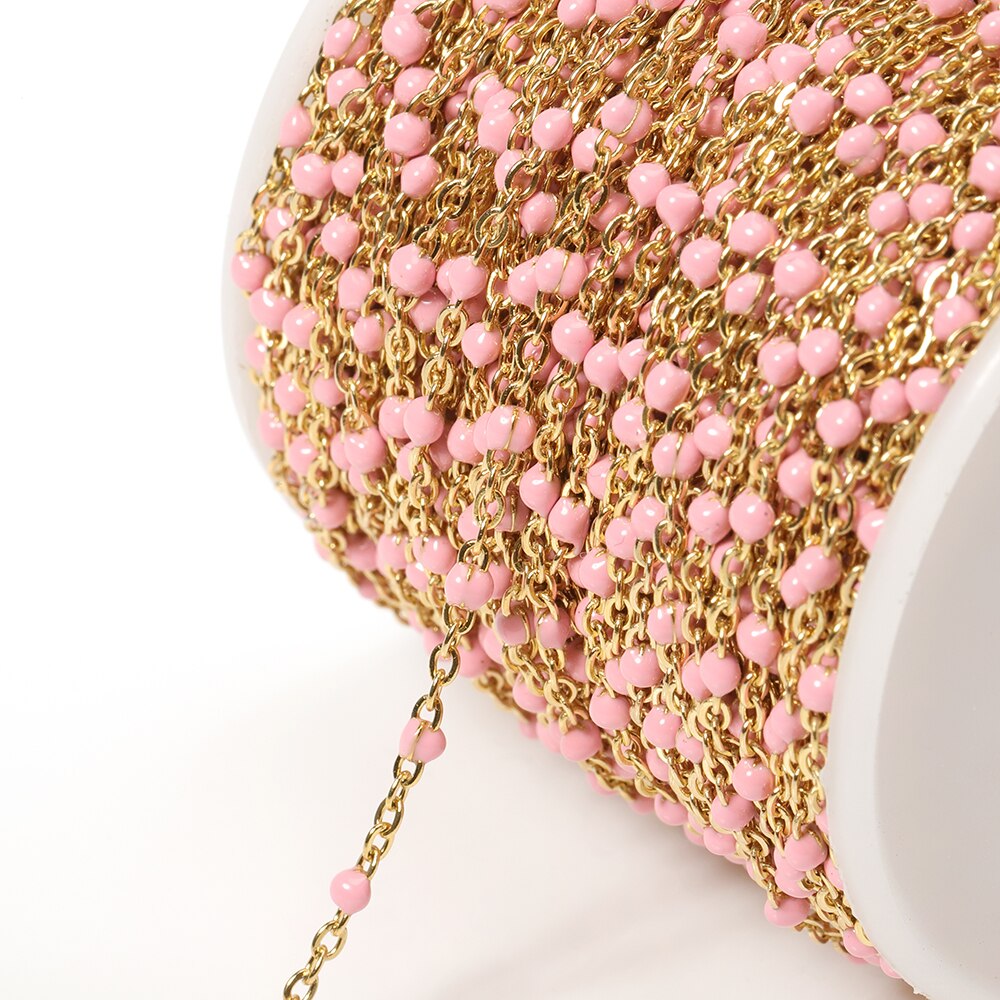 2Meter Rvs Kabel Emaille Gouden Ketting Ketting Bulk Multicolor Link Accessoires Voor Sieraden Materialen Diy: Gold Pink
