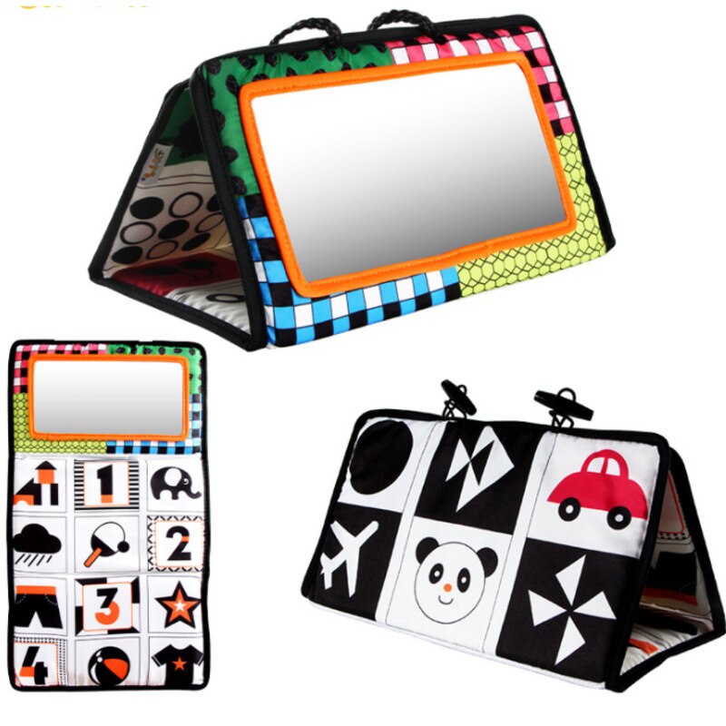 Tummy Time Floor Mirror, Double High Contrast Activity Developmental Black And White Baby Toys For Infants Boys And Girls