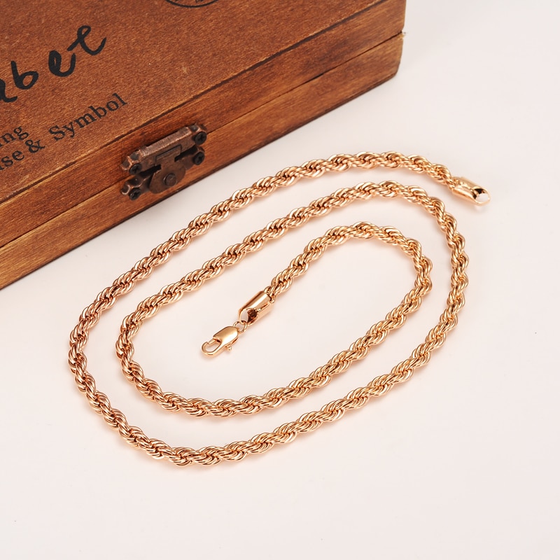 5Mm Rijke Mannen Vrouwen 18 K Rose Solid Gold Afwerking Dikke Nek Ketting Fijne Touw Ketting 50cm "Of 60Cm" Selecteren