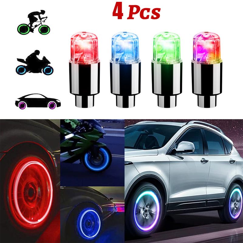 4 Uds. De luces LED coloridas para ruedas, tapas de válvulas de neumáticos de coche, bombilla de luz de neón, cubierta Universal para válvula de bicicleta y motocicleta, Exterior de coche