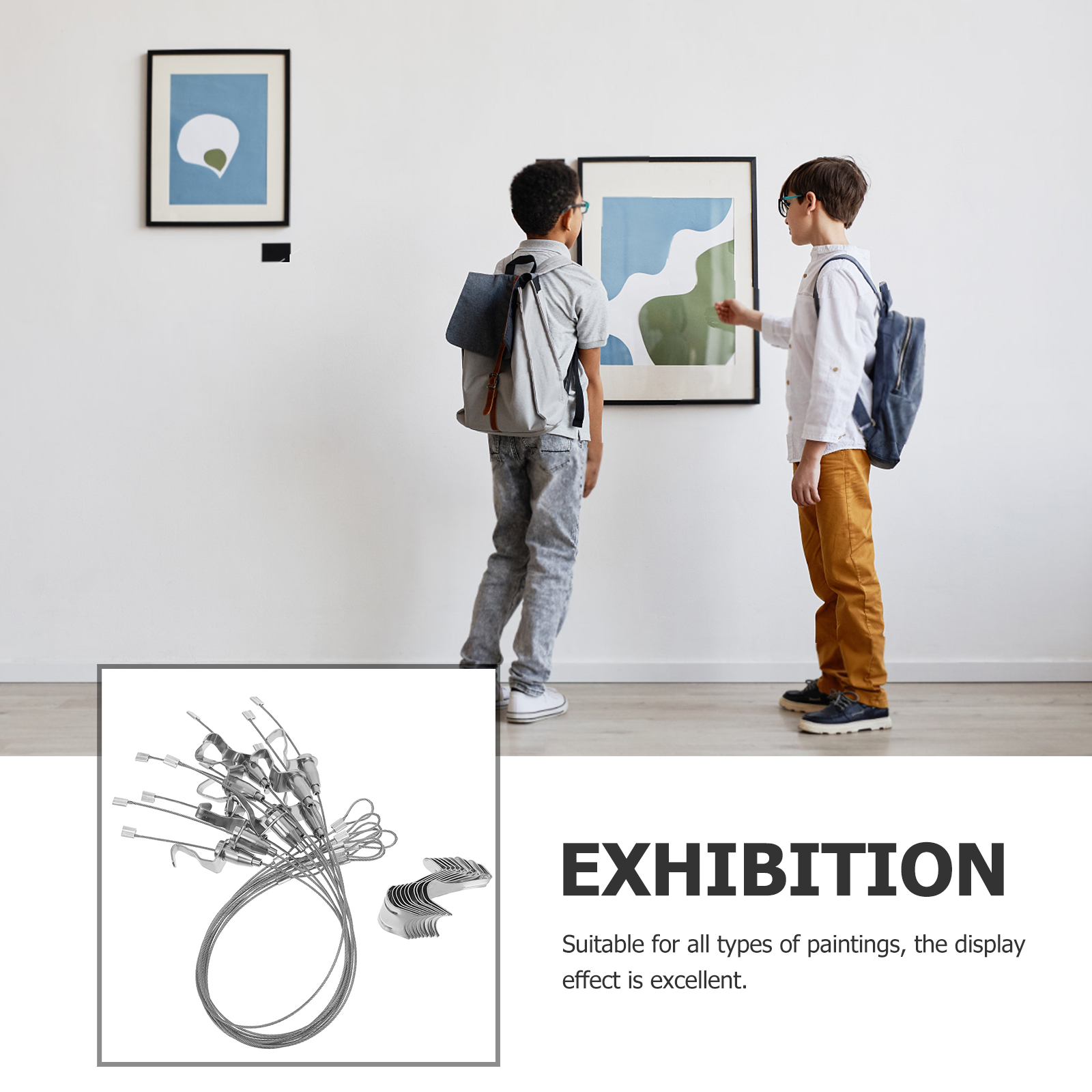 10 Sets Picture Rail Hook Hanging Kit Wall White Frames Hooks for System Pictures Steel Wire