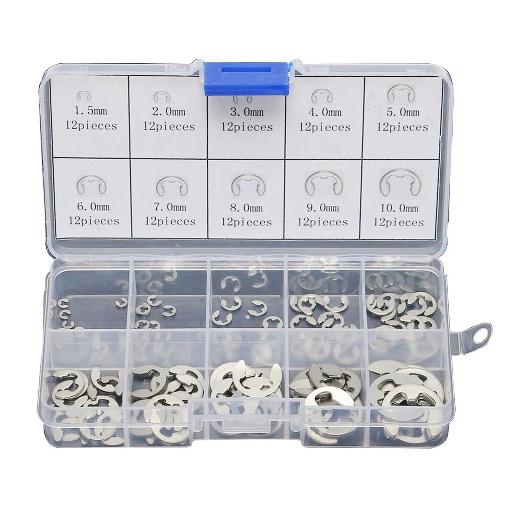120/200PCS 304 Stainless Steel E Clip Washer Assortment Kit Circlip Retaining Ring for Shaft Fastener M1.5~M10: 120PCS
