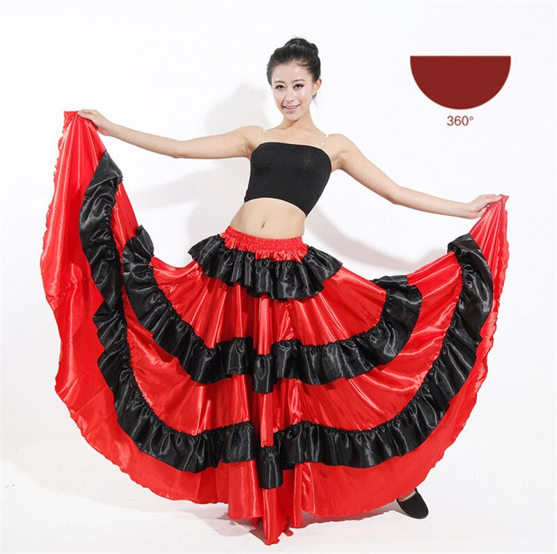 Jupe Flamenco espagnole pour femmes, robe de danse, Costumes, spectacle sur scène, fête, rouge, vêtements féminins: Style D 360 degree