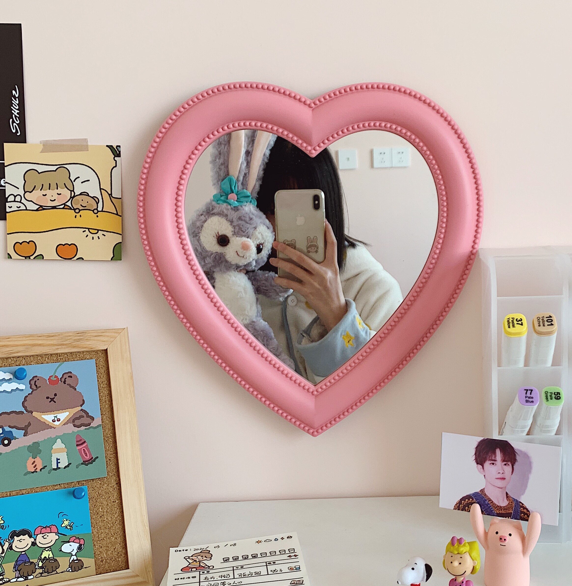 INS Love maquillage miroir bureau vanité miroir mural double usage maquillage miroir fille chambre mur décoration coeur-Sh aped miroir