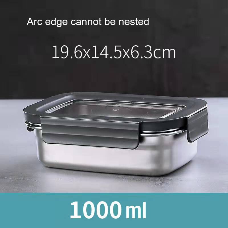 304 Stainless Steel Food Preservation Box Refrigerator Crisper Set Fruit Sealed Box Lunch Box Table Freezer Box Tableware: 1000ml