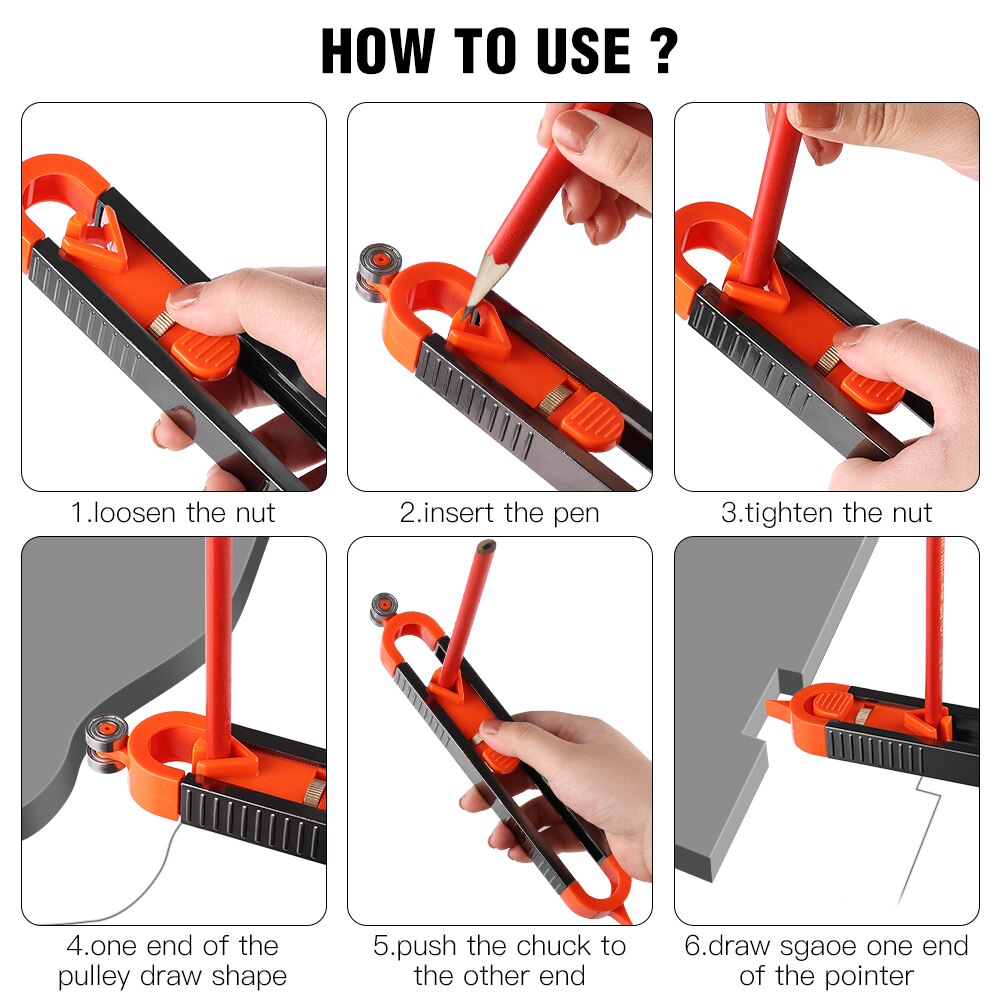 Contour Gauge With Lock Profile Scribing Ruler Precise Measure Woodworking Floor Tile Drawing Tool Metal Carpenter Gauge