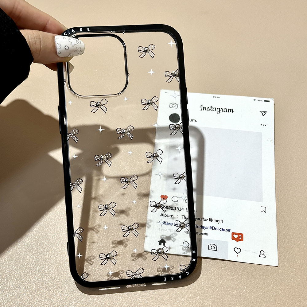Coque de téléphone en diamant avec nœud noir, jolie coque arrière souple à paillettes claires pour IPhone 16 15 Pro 14 13 Pro Max 15pro