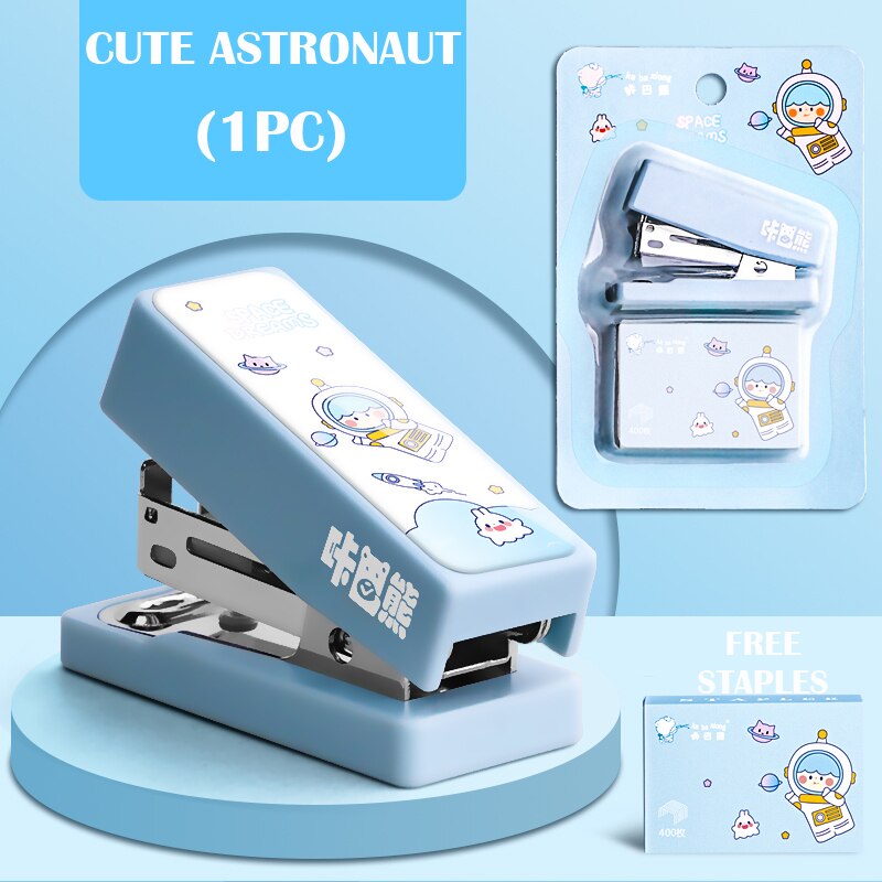 Mini Morandi Color White/Pink/Green/Blue Metal Stapler Set With Staples Binding Tools Stationery Office School Student Supplies: Cute Astronaut