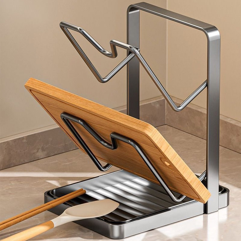 Kitchen Countertop Pot Lid Organizer Household Storage Drain Chopping Board Shelf Punch-free Storage Rack
