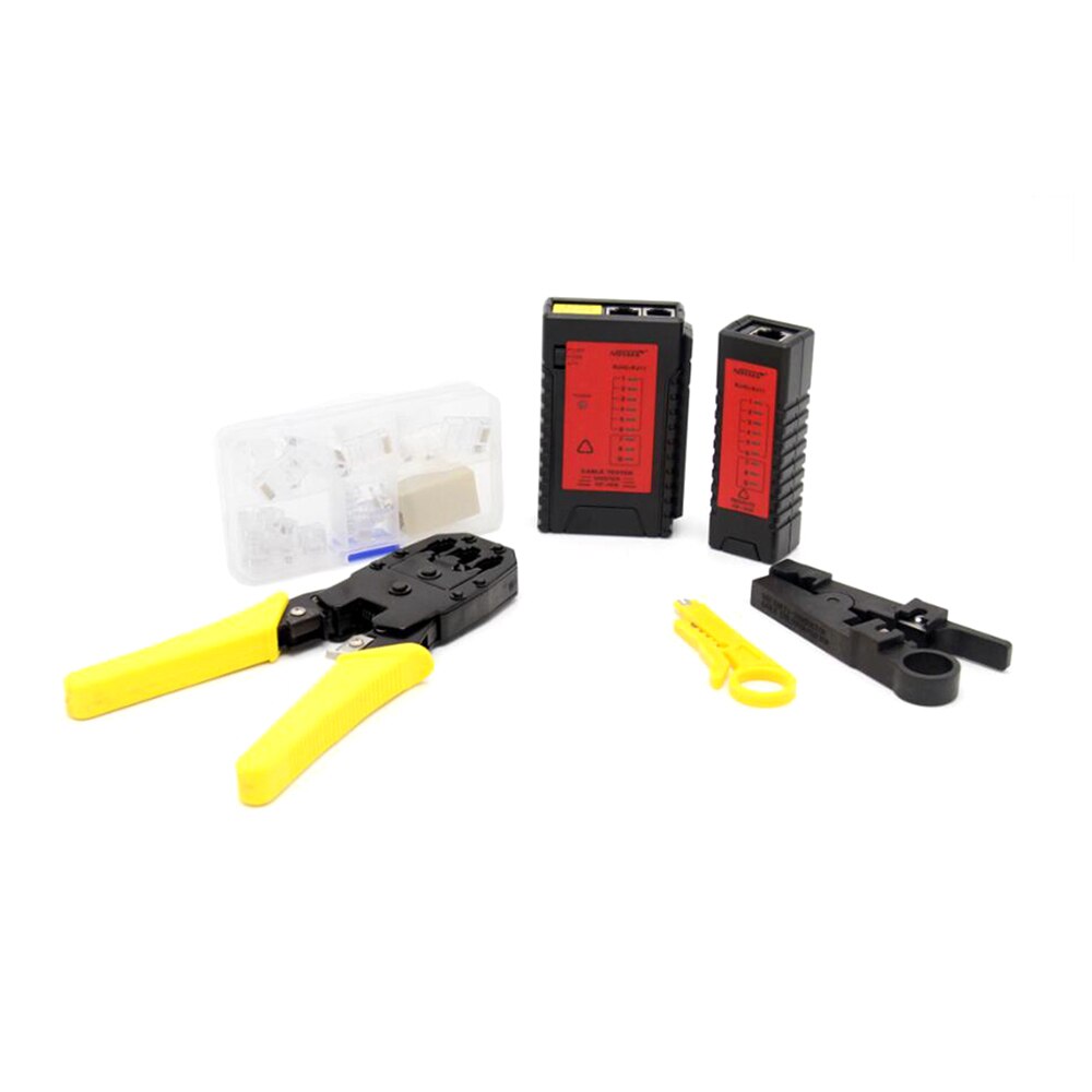 3 in 1 Network Cable Tester Set LAN Tester RJ45 Measurable Diagnose Finder Wire Test with RJ11 Plug Crimping Tool Wire Stripper