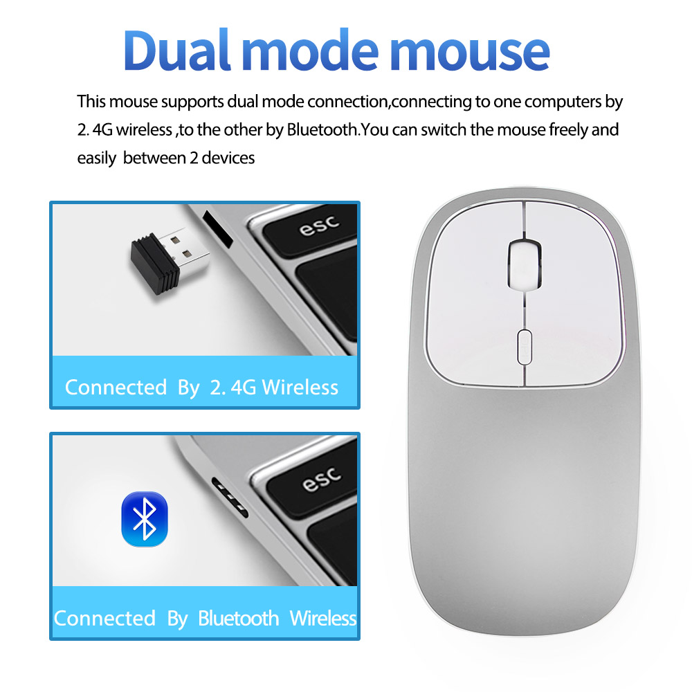 Zienstar Rechargeable 2.4GHz Wireless Bluetooth Mouse,Dual Mode Ultra-Thin Silent Mice Compatible with Apple Mac Laptop Computer