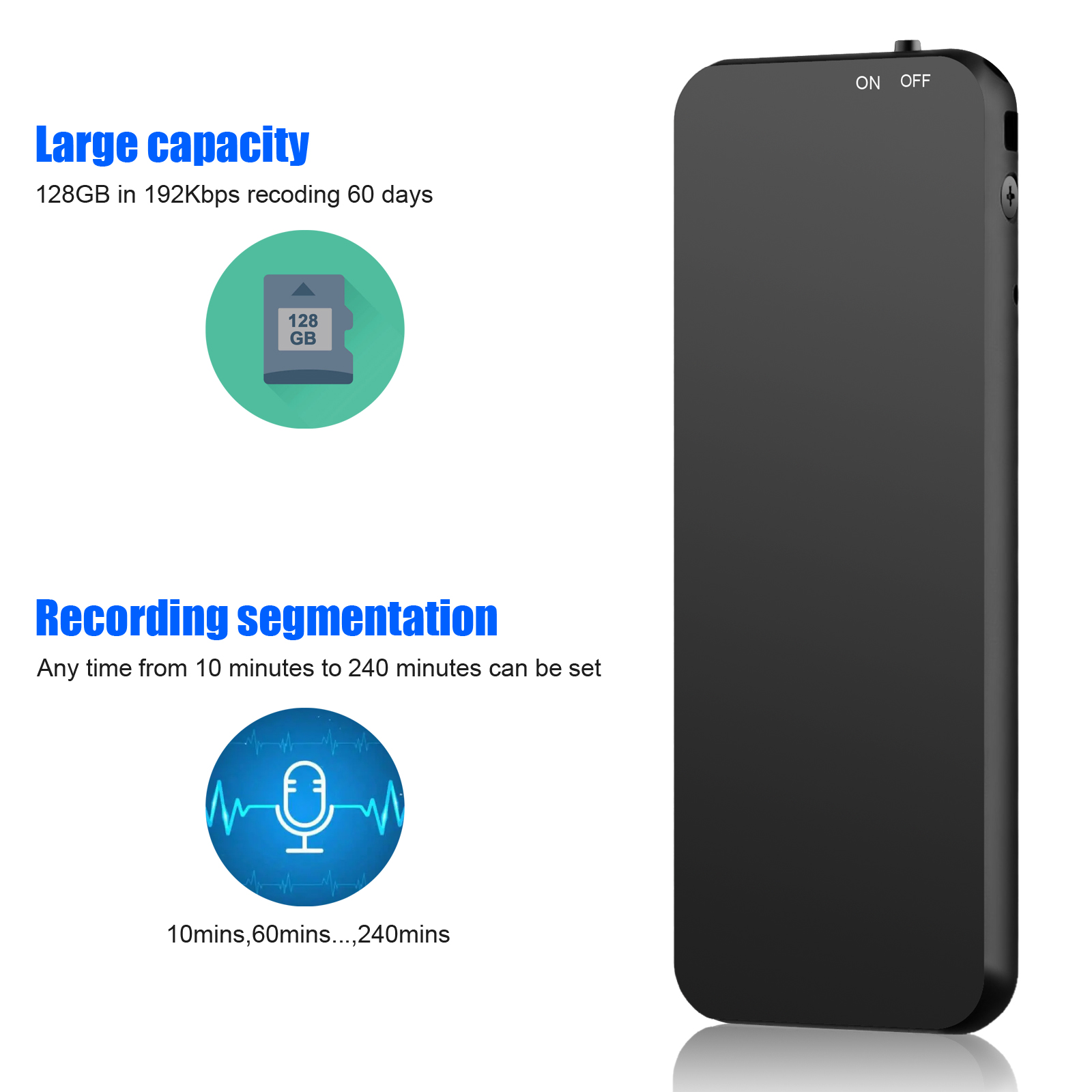 Vandlion V53 64GB Digital Voice Activated Recorder with Recording Storage Noise Reduction for Lectures Dictaphone