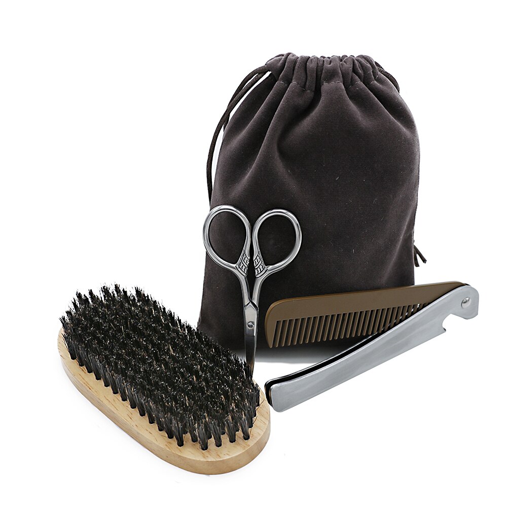 3 PCS Brush And Comb Set For Men Hair Beard Grooming Boar Bristle Beard Brush Set